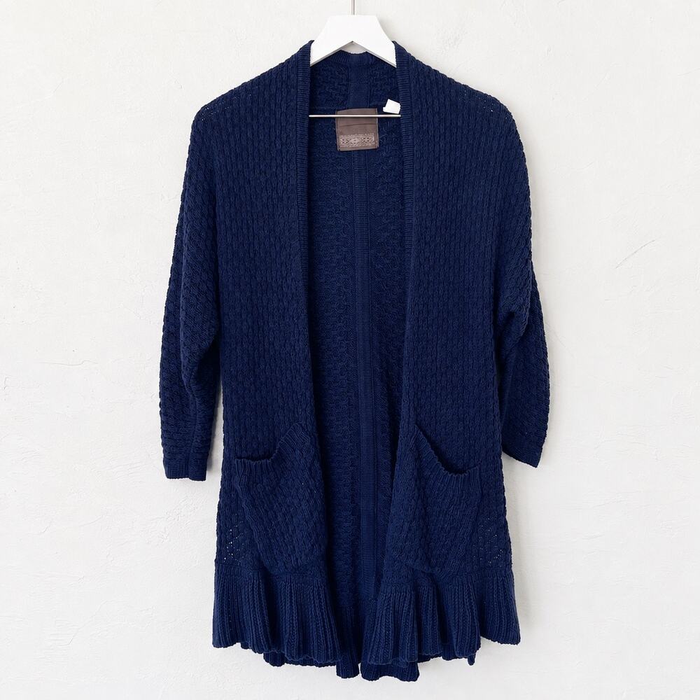 Anthropologie Guinevere Warmth & Respite Navy Ruffle Cardigan M Lagenlook